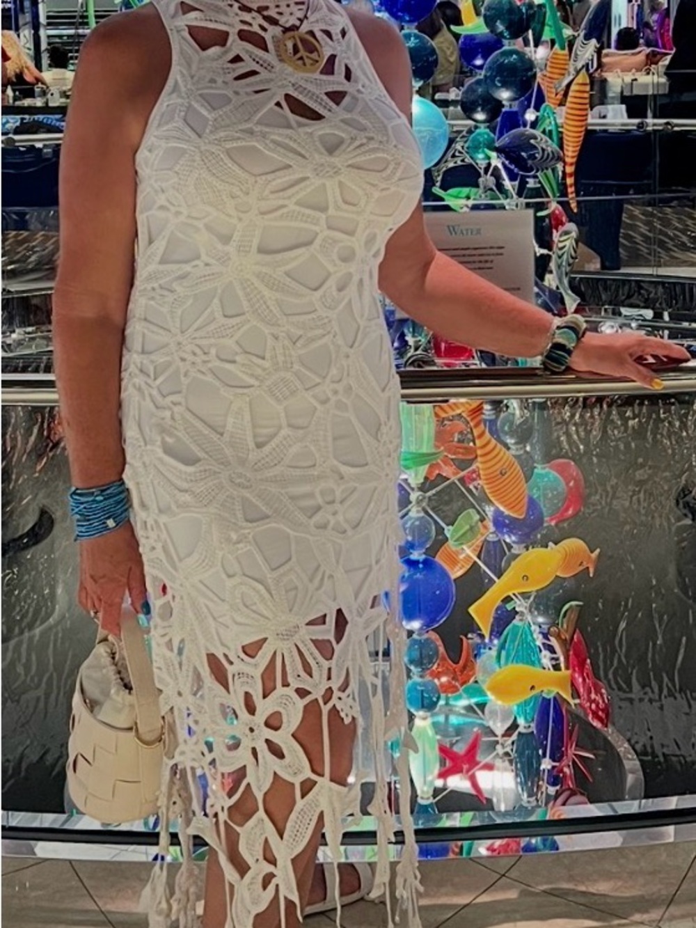 White Crochet Fringe Midi Dress